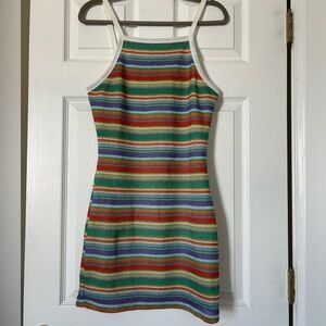 Motel Knit Colorful Striped Mini Dress Double Lined
